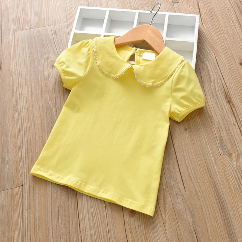 Winter Girls Clothes Short Sleeve T-shirt Tops Cotton Solid Round Neck Casual Bottoming