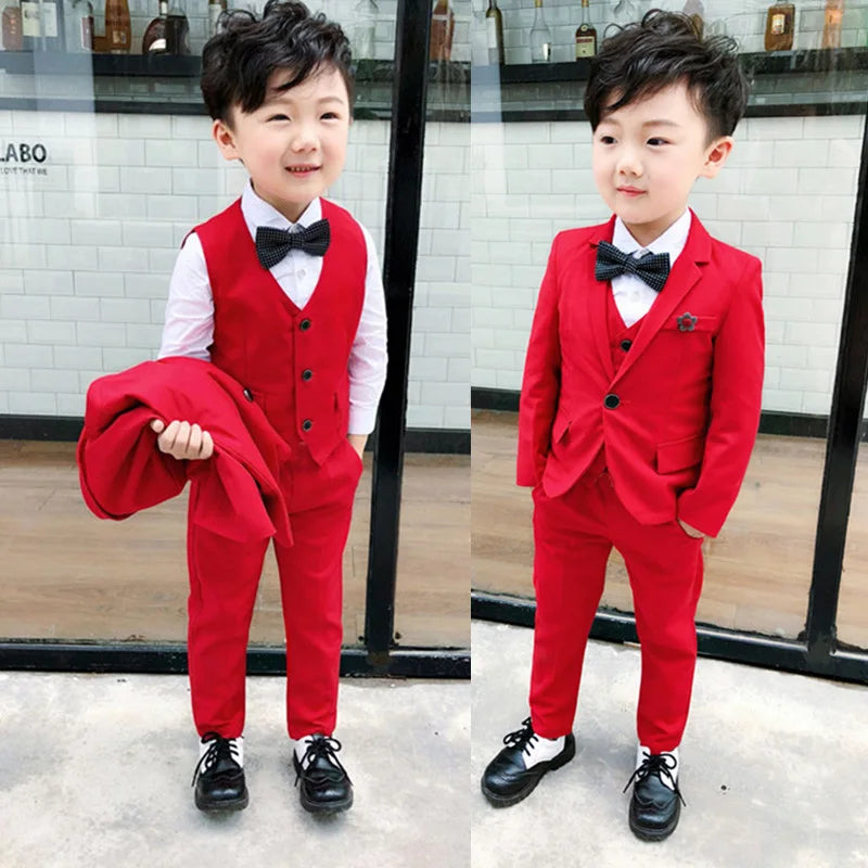 Flower Boys Wedding Suit Children Formal Blazer Jacket Vest Pants Bowtie 4PCS Clothing Set Kids Performance Dance Party Costume