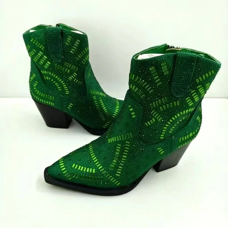 Diamond Chelsea Cowboy Boots — Y2K Western Ankle Boots with Crystal Detailing — view 7 of boots