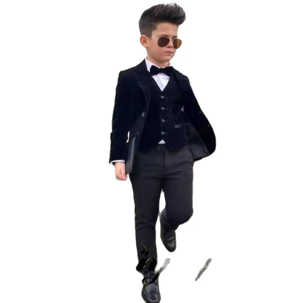 Velvet Boys Suit Jacket Pants Vest Bow Tie Set of 4 Formal Wedding Tuxedo Kids Fashion Design Festival Birthday Blazer