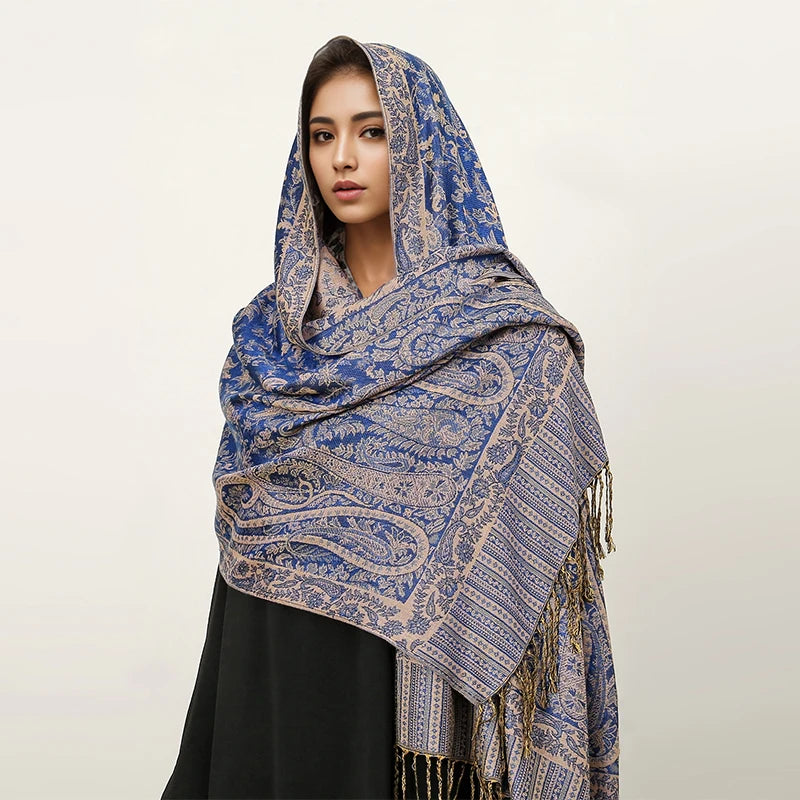 Bohemia Hijab Scarf Pashmina — Cashmere Modest-Fashion Long Shawl, Boho Print Head Wrap — view 6 of scarves & wraps