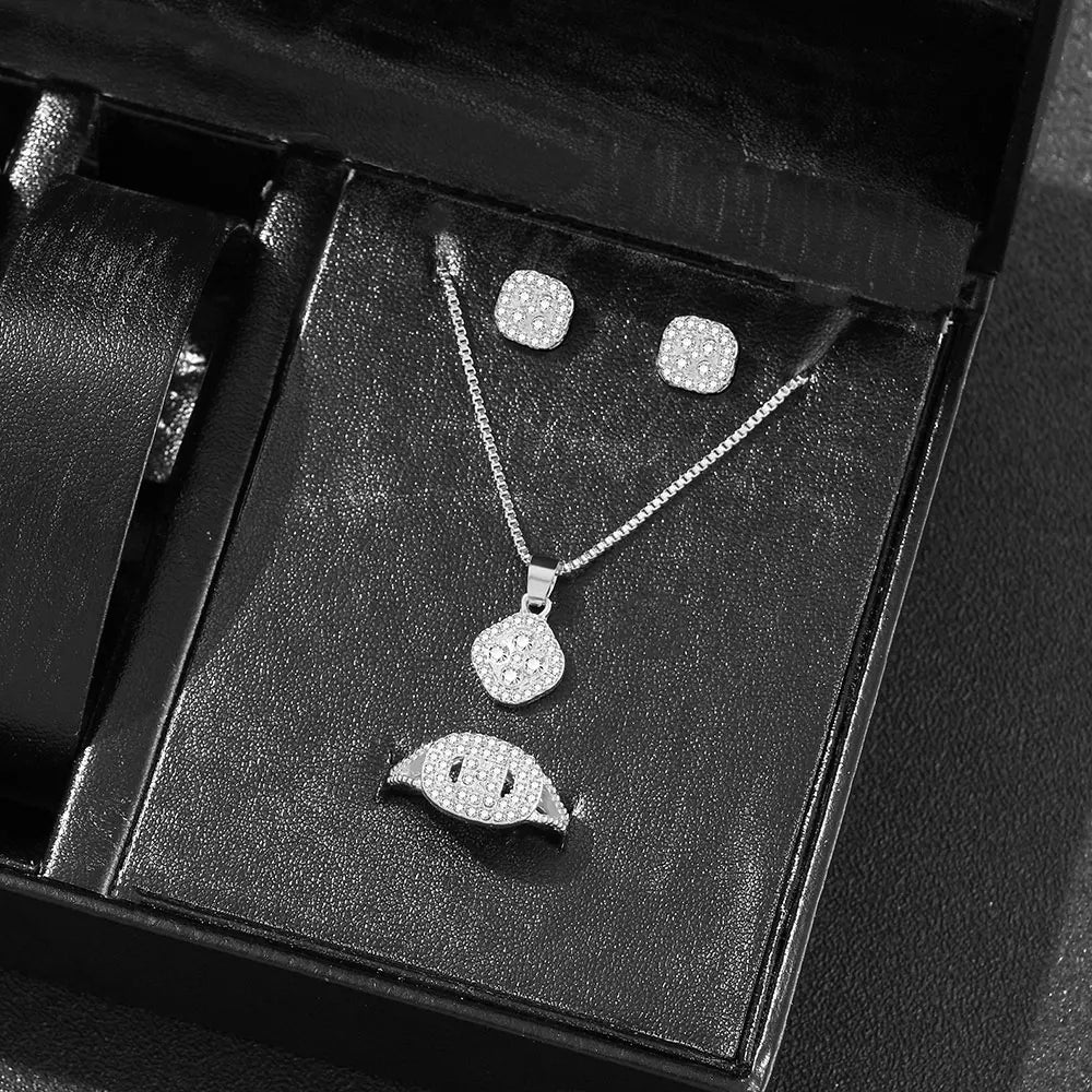 Luxury Cube Crystal Jewelry Set Women's Elegant Necklace Earrings Bracelet Statement Set — view 11 of jewelry sets