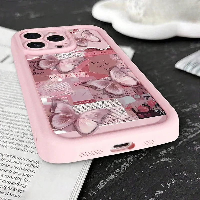 Pink Butterfly Silicone Candy Case for iPhone 11–17 Pro Max Y2K Cute — view 3 of phone cases