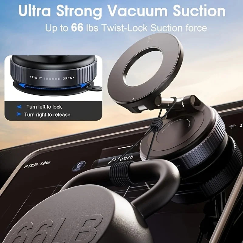 Novora Ultra-Strong Vacuum Suction Magnetic Car Phone Mount – 360° Foldable Twist-Lock (MagSafe Compatible)
