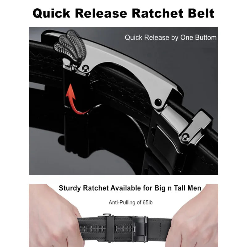 Belts Genuine Leather Men's Automatic Ratchet Buckle Belt — Black & Brown — view 3 of belts