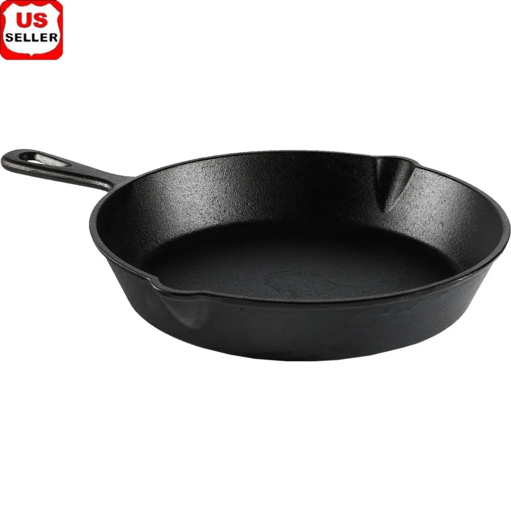 Cast Iron Skillet 10.5" Pre-Seasoned Heavy-Duty Frying Pan with Pour Spouts Oven-Safe Campfire-Ready — view 1 of cookware