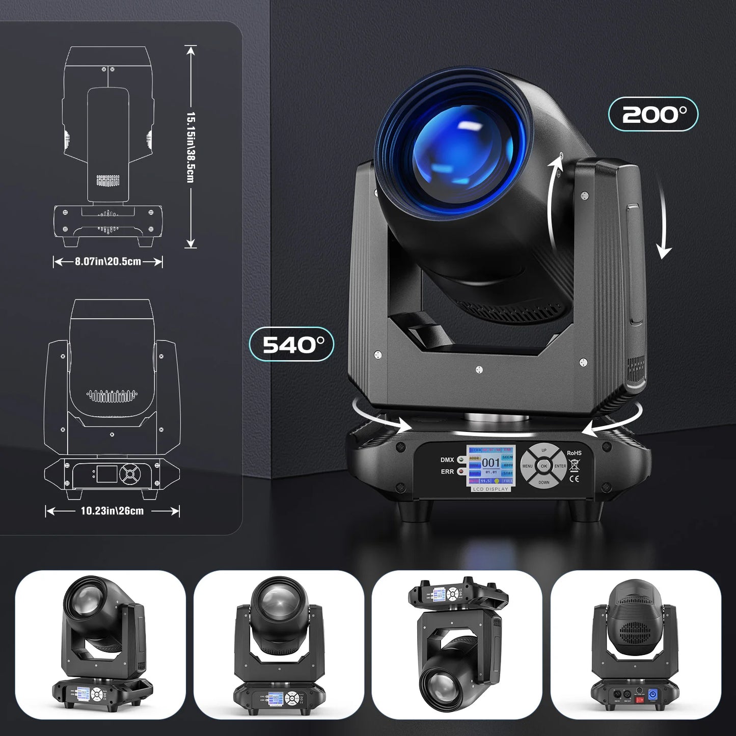 U'King 150W Beam Moving Head Light – DMX512 Zoom Stage Light (18-Prism, 14 Gobos)