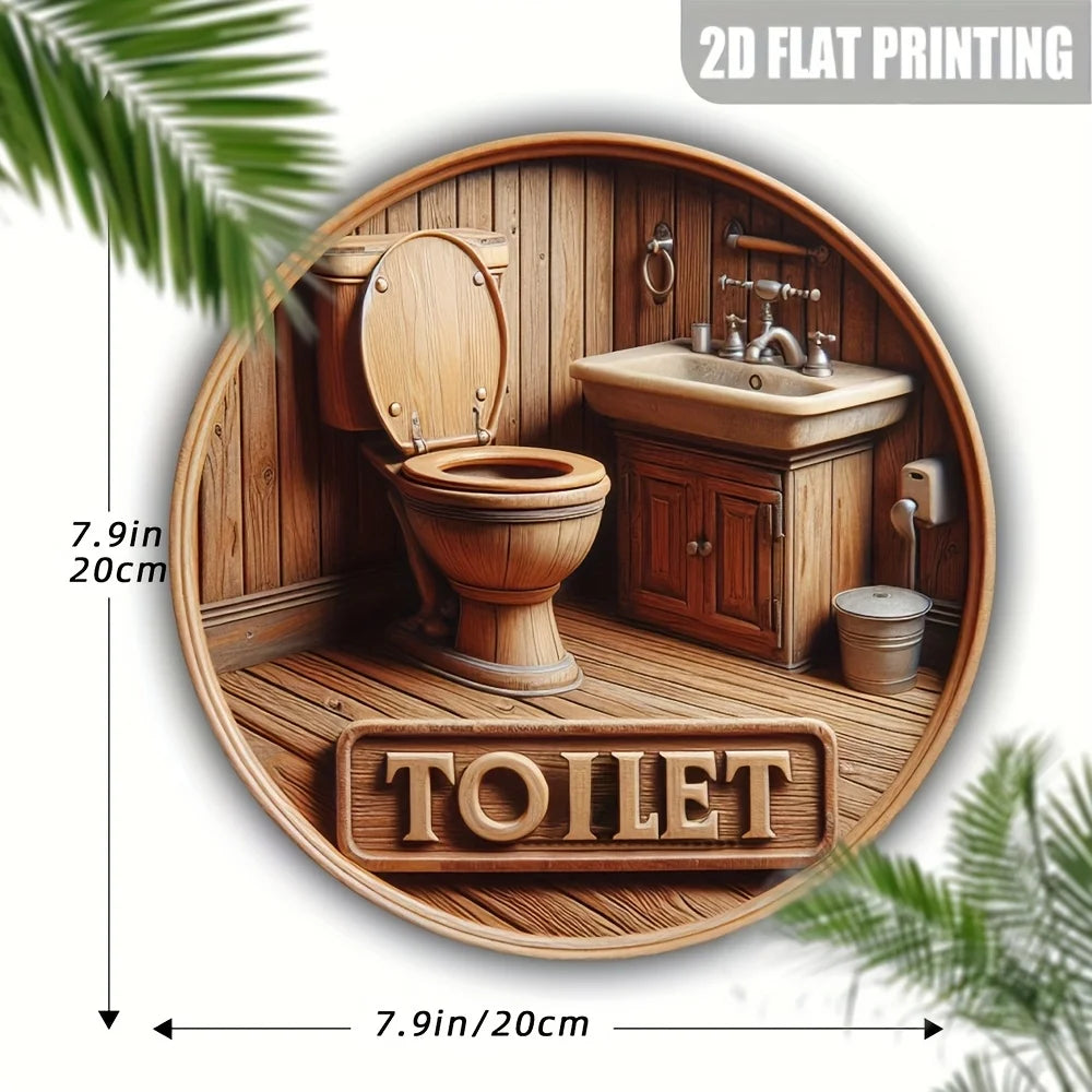 Home Decor Country Farmhouse Wooden Toilet Sign — Charming Dwarf Design 8x8 in Round Wall Decoration — view 9 of home decor