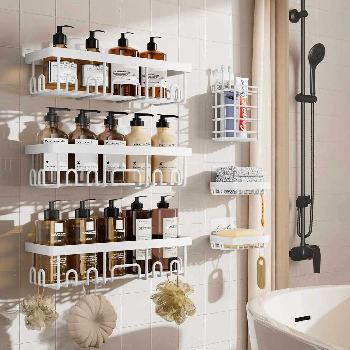 6-Pack Adhesive Shower Caddy Organizer Rack, No-Drill Install — view 12 of bath & towels