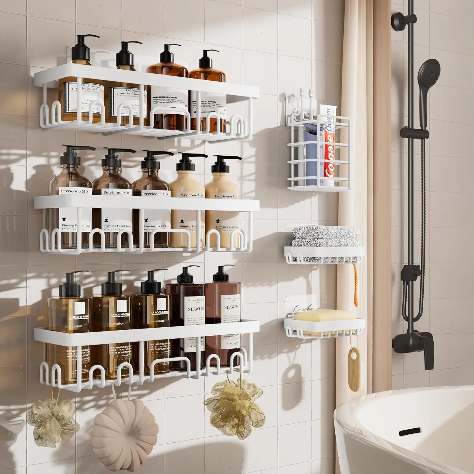 6-Pack Adhesive Shower Caddy Organizer Rack, No-Drill Install — view 12 of bath & towels