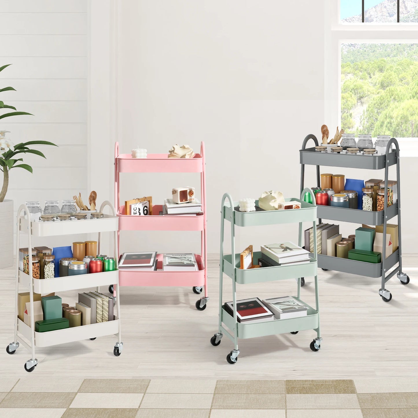 3-Tier Mobile Kitchen Storage Cart with Lockable Wheels — product photo 6