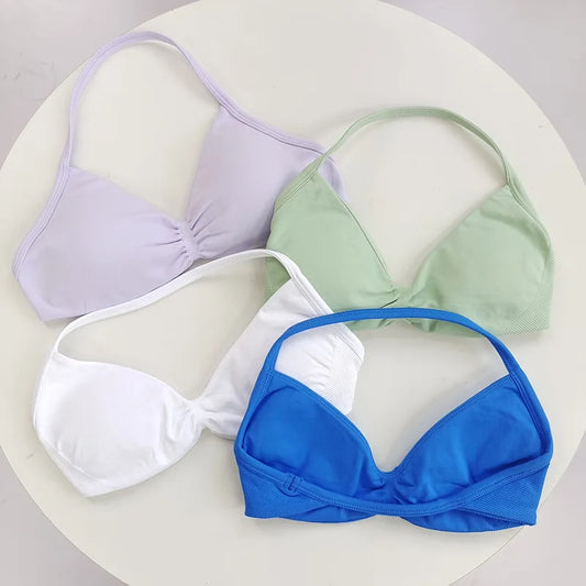 Women’s Lace-Up Sports Bra — Thin-Strap Camisole Seamless Push-Up Yoga Gym Top — view 1 of sports bras