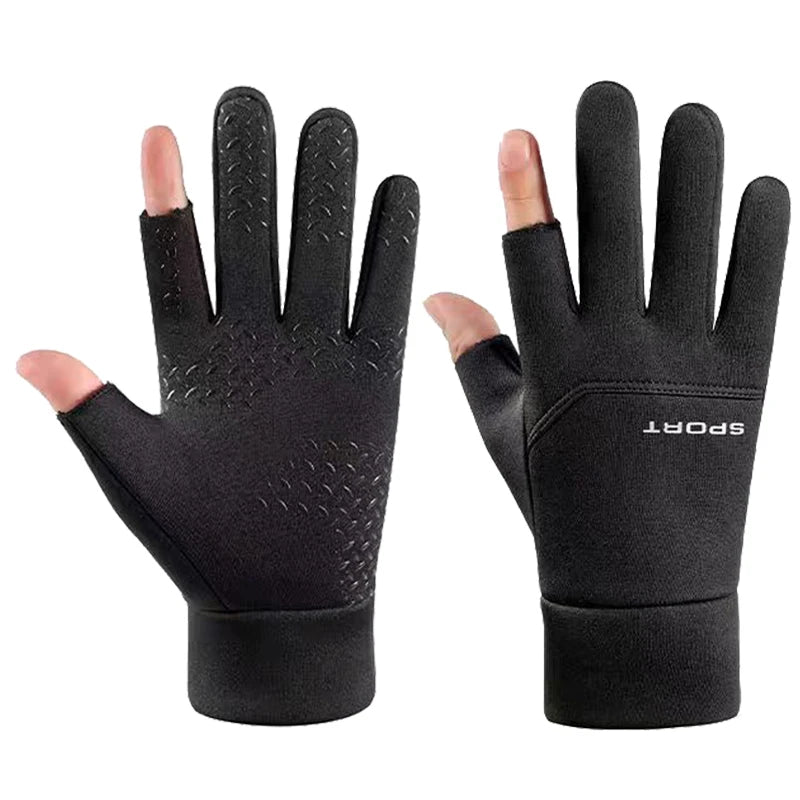 Velvet-Lined Winter Driving Gloves — Two-Finger Exposed Touchscreen Windproof Waterproof Gloves — view 6 of gloves