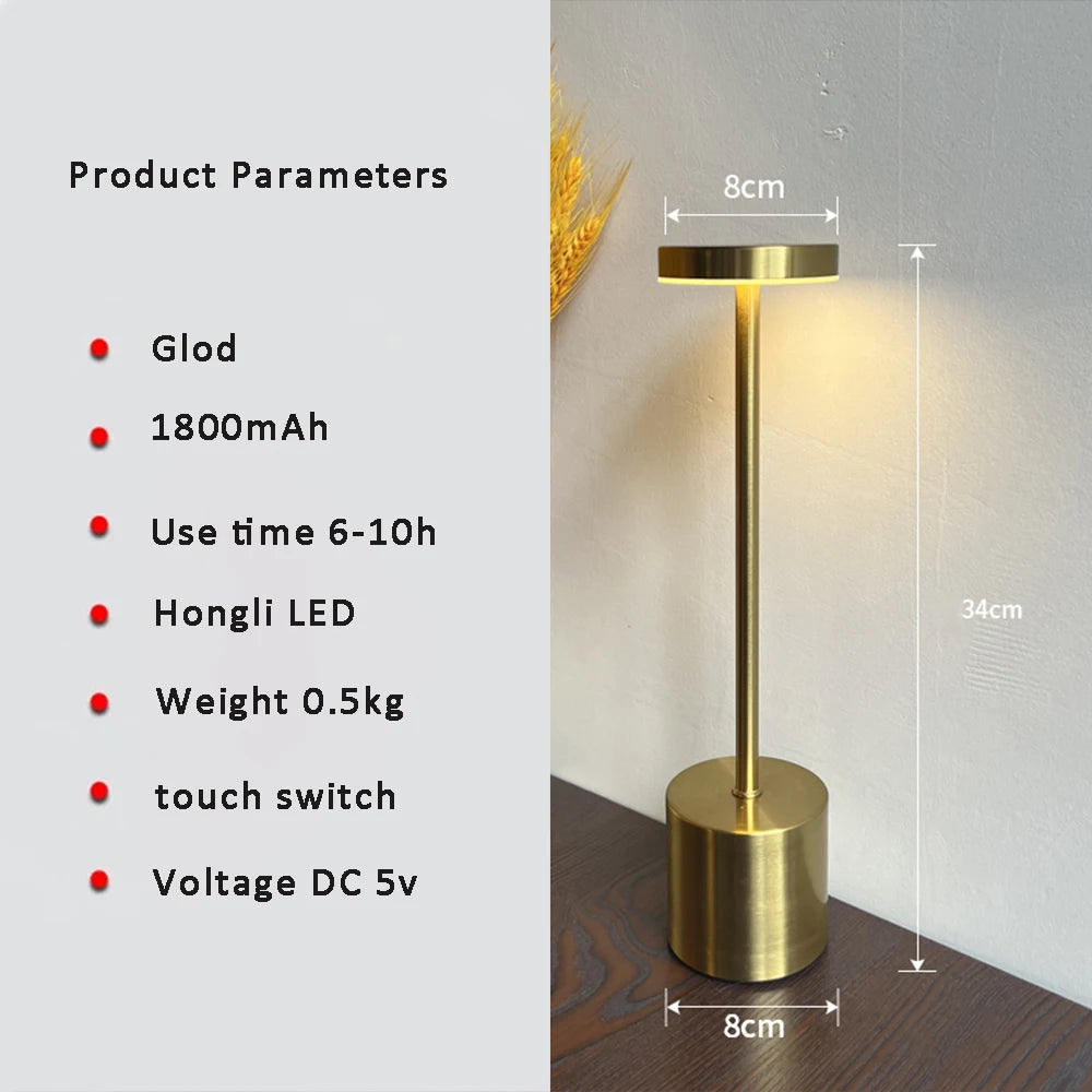 Wireless Rechargeable Table Lamp &mdash; Touch-Switch Metal Retro Desk Light for Bedroom, Bar &amp; Restaurant — view 8 of lighting