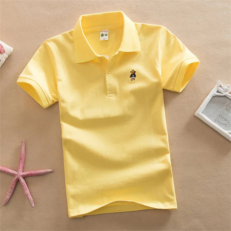 Children Polo T-Shirt Summer Boys Short Sleeved Tees Kids Clothing Fashion Teens Elastic Sportswear Boy Girl Cartoon Cotton Tops