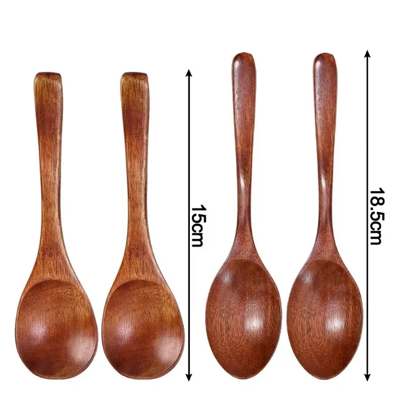 Long-Handled Wooden Soup Spoons — Stirrer Teaspoon & Ladle Tableware Set — view 6 of dining & tableware