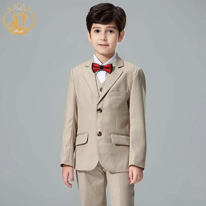 Spring Autumn Formal Suit for Boy Children Party Host Wedding Costume Coat Vest Pants 3Pcs Khaki Wholesale Clothing 718-16 Khaki