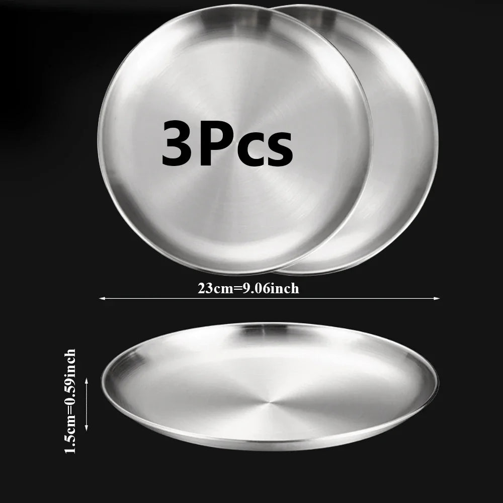 Stainless Steel Round Silver Tray Set &mdash; Rust-Proof Shallow Plates for BBQ, Picnic &amp; Camping — view 7 of dining & tableware