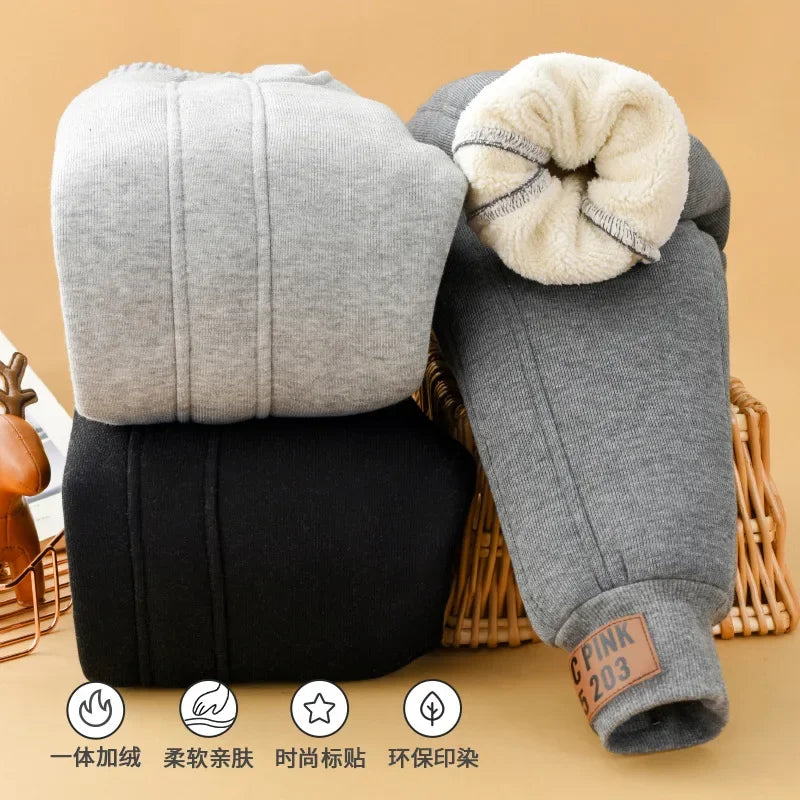 Children Winter Warm Pants for Boys and Girls Thick Sweatpants -30 Temperature Berber Fleece Casual Sports