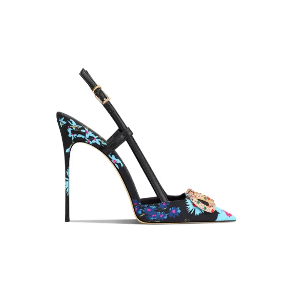 Heels & Pumps — Elegant Black Floral Pointed-Toe Stiletto Heels, Sophisticated Evening Pumps — view 4 of heels & pumps