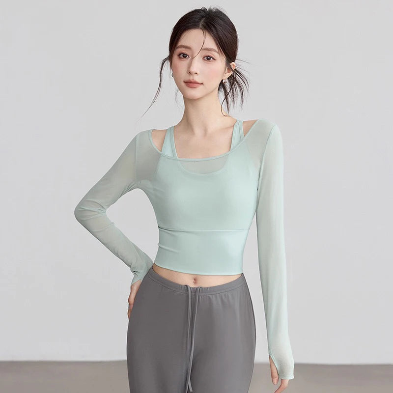 Women's Activewear Padded Long-Sleeve Sports Top — Slim-Fit Yoga Workout Shirt — view 1 of women's activewear