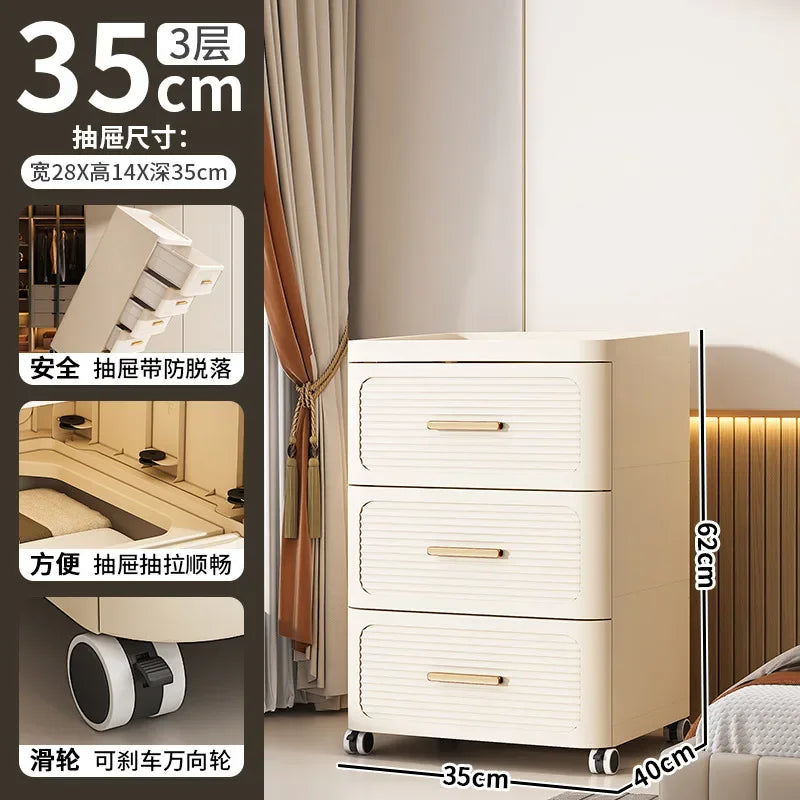 35-55CM Plastic Storage Cabinet with Drawers & Wheels – Multi-Purpose Kitchen & Clothing Organizer