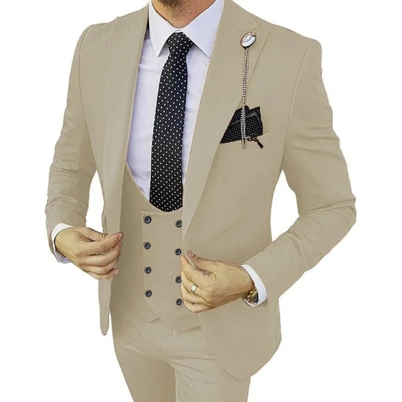 2025 Men’s Slim Fit 3-Piece Suit – Solid Color Business Wedding Set with Blazer, Pants, and Vest