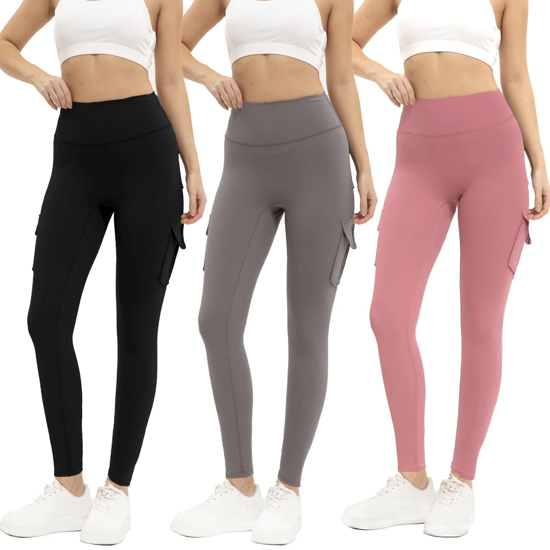 3-Pack High-Waisted Gym Leggings — Solid Color Fitness Yoga Pants Set — view 2 of sports & fitness