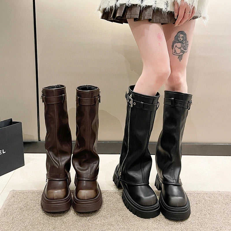 Women's Biker Boots — Belt-Buckle Platform Ankle Booties with Plush Winter Lining — view 6 of boots