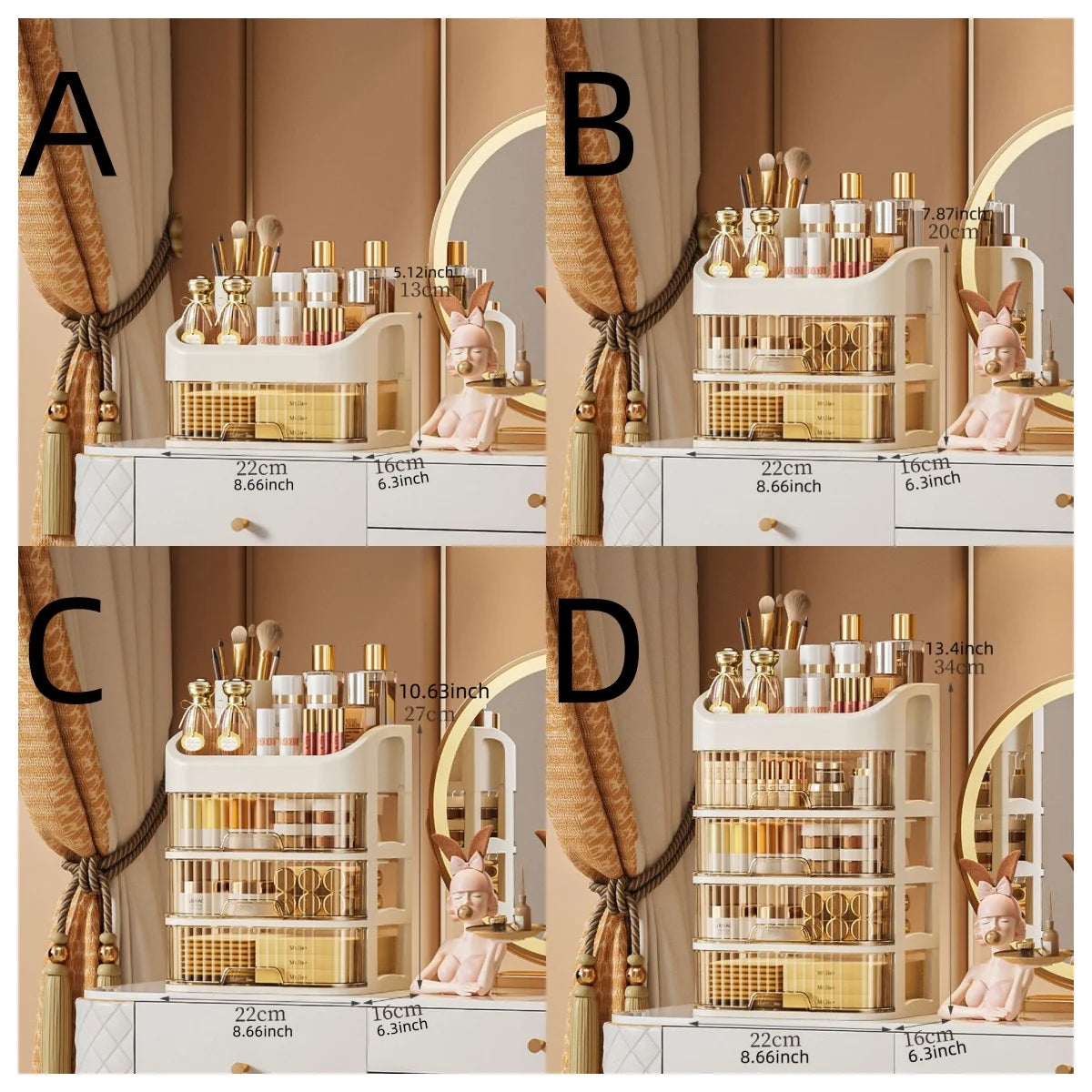 Storage Organizer Multi-Layer Makeup Box — Cosmetic Skincare Eyeshadow Lipstick for Dresser Bathroom