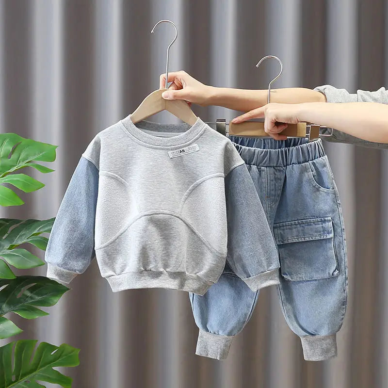 Korean Children's Clothing Autumn 2-8 Y Fashion Kids Clothes Boys Spring Denim Suit for Kids Sweatshirts+Jeans Two-piece Sets