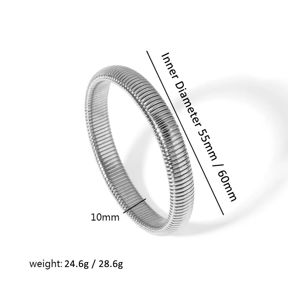 Women's 304L Steel Elastic Bracelet — 18K Gold Plated Chunky Punk Bangle Jewelry — view 11 of jewelry