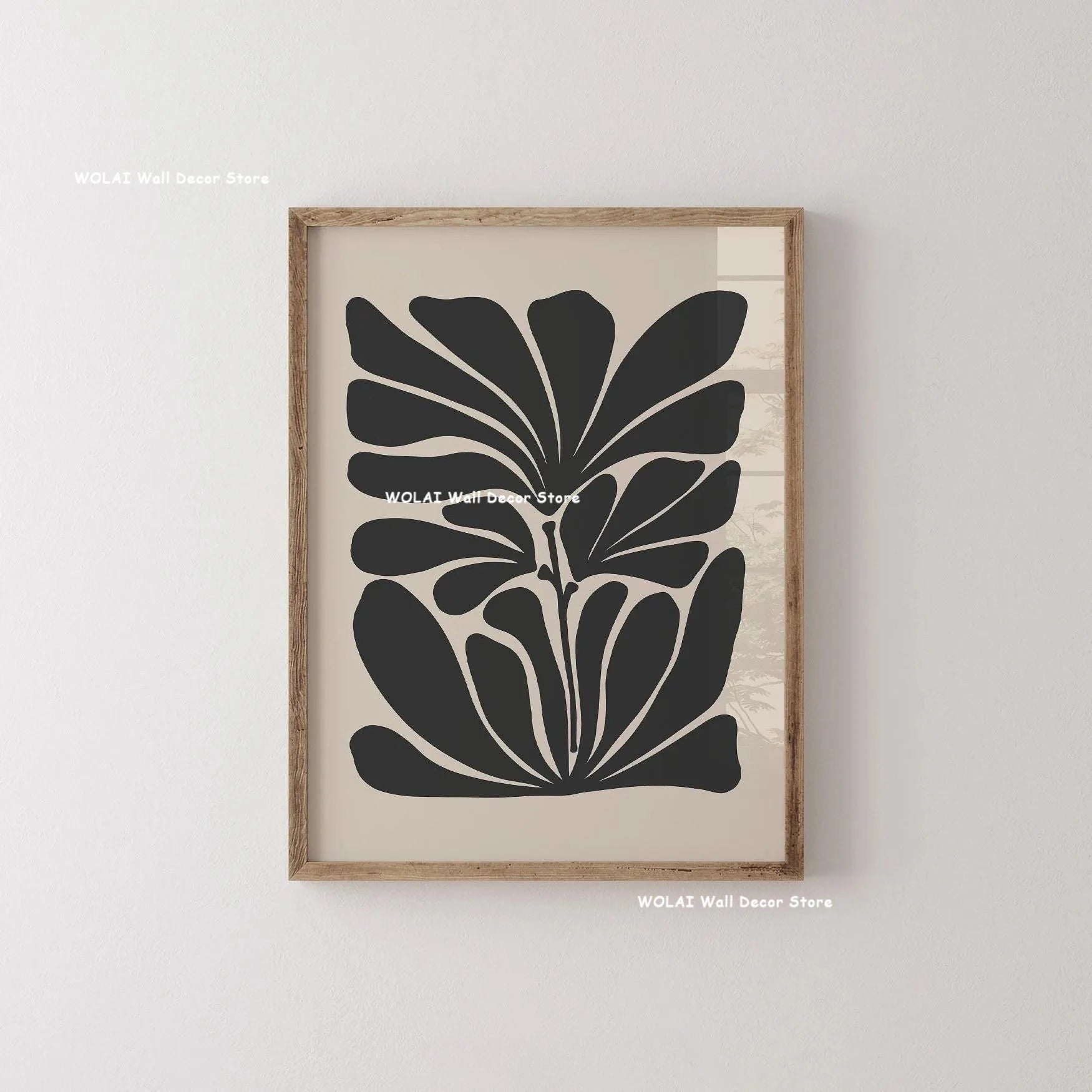 Abstract Moody Plant Canvas Poster — Mid-Century Beige & Black Floral Wall Art — view 2 of wall art & prints