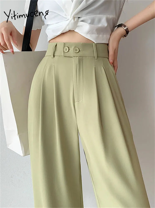 Yitimuceng Suits Pants Women 2 Button 2023 New Office Ladies High Waisted