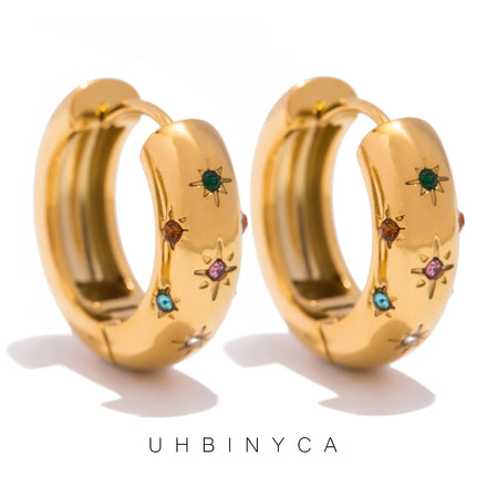 UHBINYCA Women's Zircon Hoop Earrings — 18K Gold Plated Stainless Steel Jewelry — view 1 of jewelry