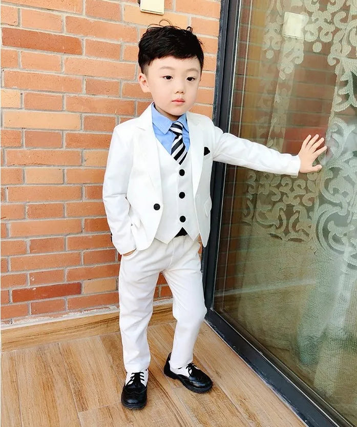 Flower Boys Wedding Suit Children Formal Blazer Jacket Vest Pants Bowtie 4PCS Clothing Set Kids Performance Dance Party Costume