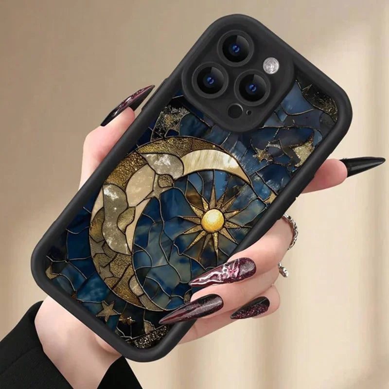 Aesthetic Sun & Moon Glass Silicone Case for iPhone 8–16 Pro Max Boho — view 3 of phone cases