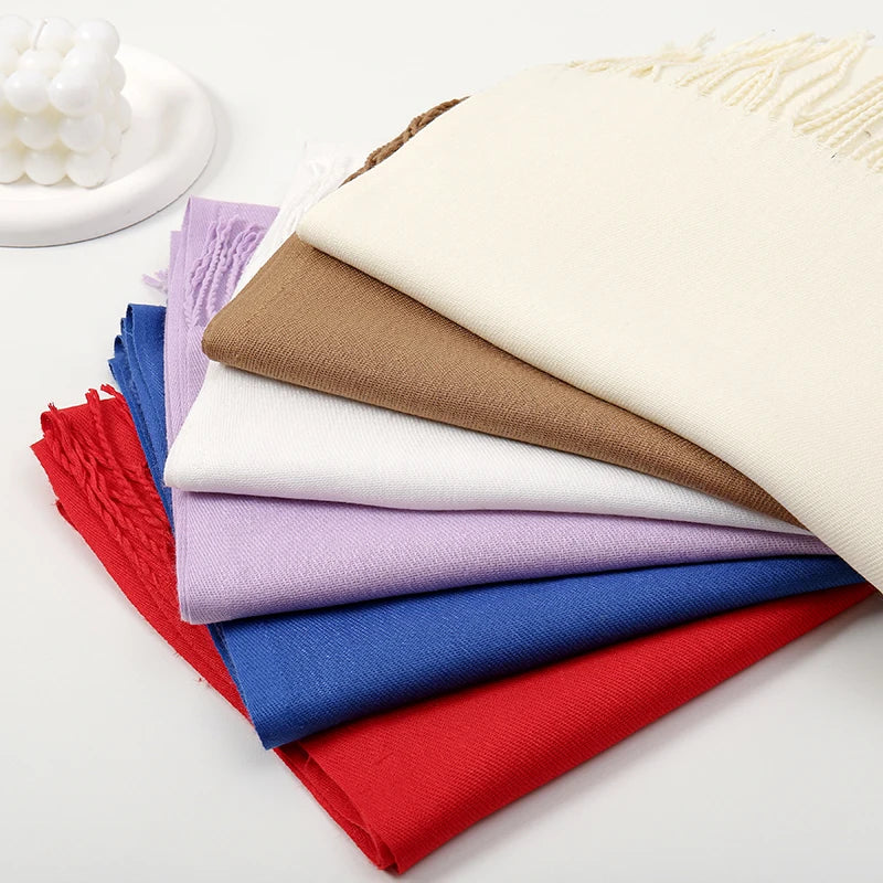 Solid Pashmina Scarf Tassel — Minimalist Cashmere-Feel Capsule Wardrobe Wrap for Women & Men — view 3 of scarves & wraps