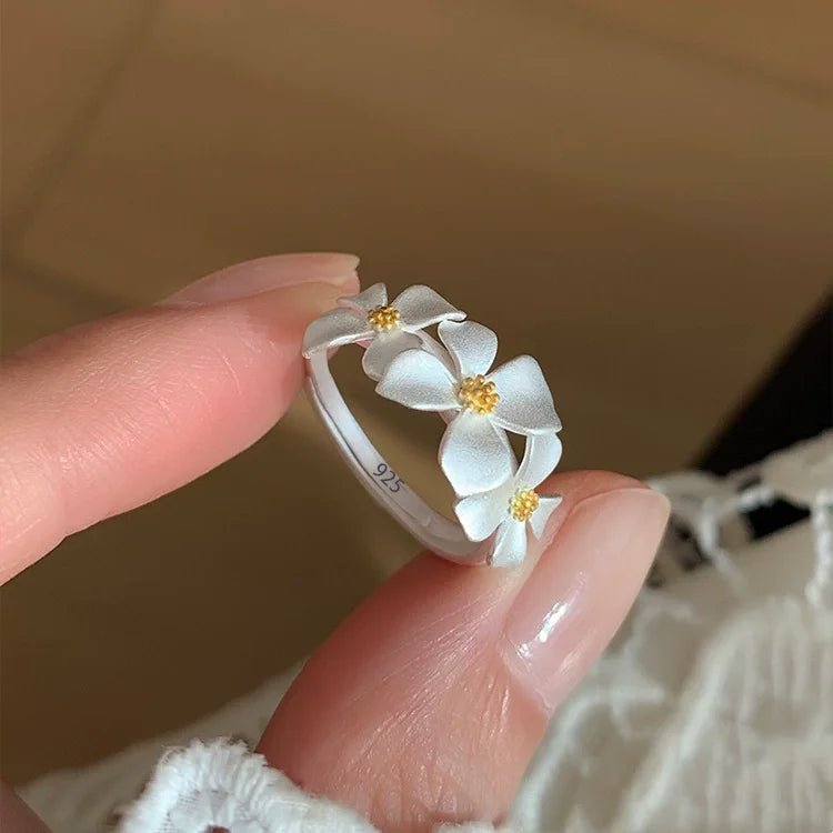 VENTFILLE Women's 925 Sterling Silver Flower Ring — Hollow Retro Fine Jewelry Gift