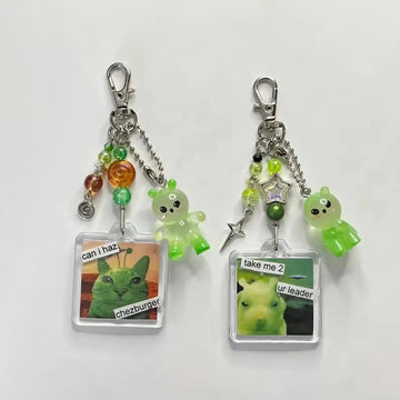 Resin Alien Phone Charm — Cute Beaded Keychain & Bag Charm