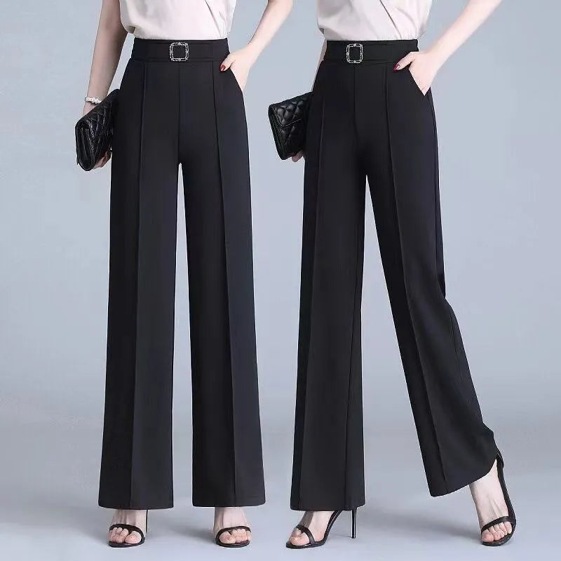 Elegant Fashion Office Lady Belt Straight Suit Trousers Women 2024 Spring Summer High Waist Leg Pants 4XL