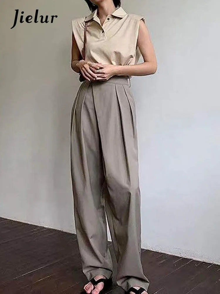 Jielur Khaki Wide Leg Women's Pants Baggy Classic Pants Vintage Office