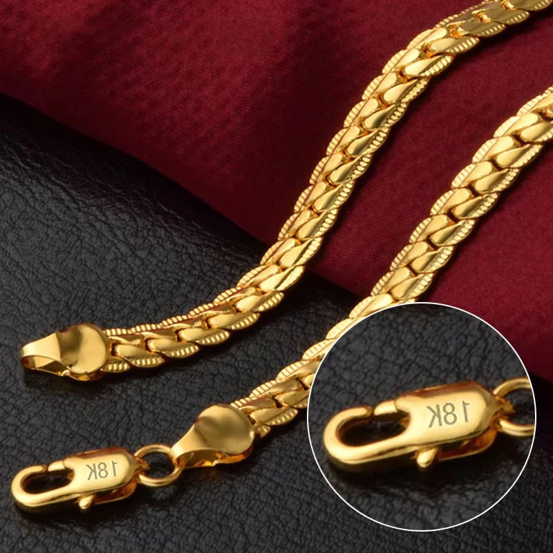 Unisex 18K Gold & 925 Sterling Silver Sideways Necklace — 6mm Fashion Chain Jewelry