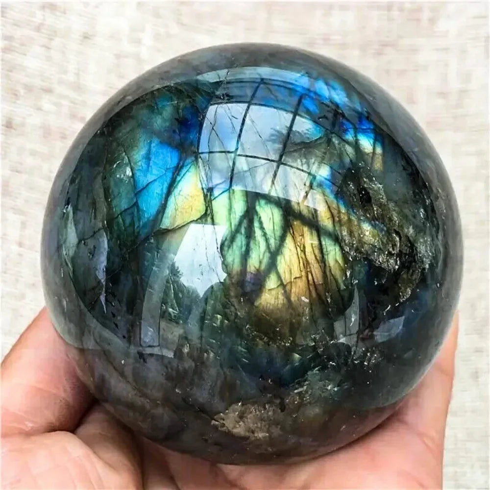 Crystal & Gemstone Labradorite Sphere — 6-10cm Natural Polished Healing Ball Decor — view 4 of crystal & gemstone