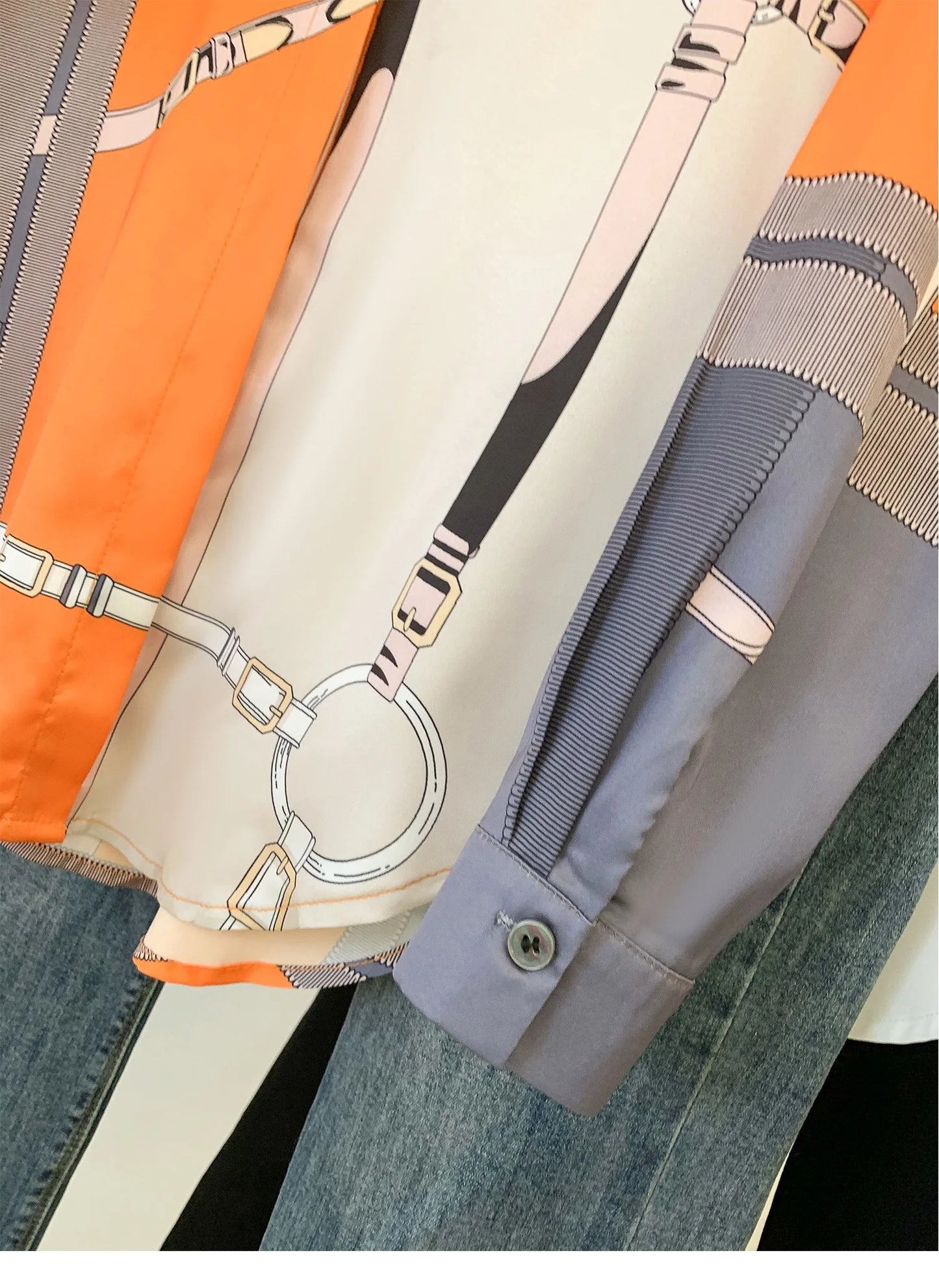 Luxury Brand Design Imitation Silk Orange Grey 2024 Summer Long Sleeves Shirt For Women Elegant Fashion Lady Top Clothes