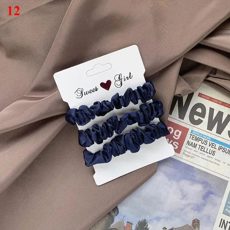 3pcs Beautiful Rubber Hair bands Hair tie Hair Accessories Satin Elastic Pigtails Ponytail Summer Women Children Candy Color — view 16 of product