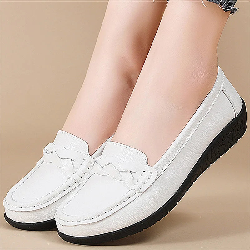 Flats & Ballet — White Leather Loafer Flats, Clean-Girl Aesthetic Trend Slip-Ons — view 7 of flats & ballet