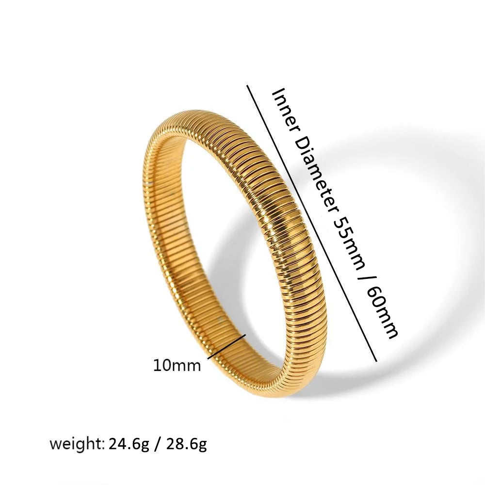Women's 304L Steel Elastic Bracelet — 18K Gold Plated Chunky Punk Bangle Jewelry — view 7 of jewelry