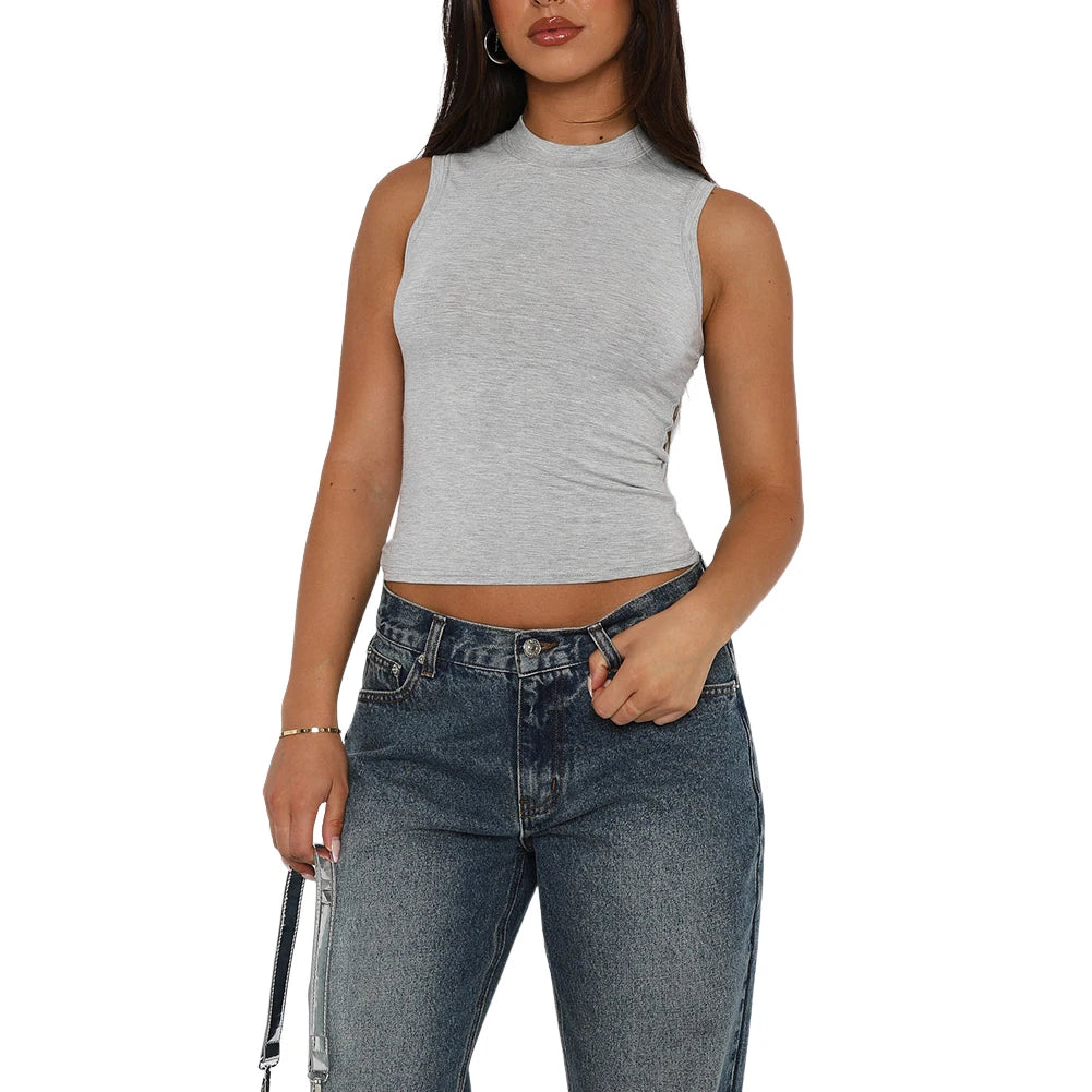 Crew-Neck Crop Tank Top — Slim-Fit Y2K Sleeveless Solid Vest for Women — view 9 of tanks & camisoles