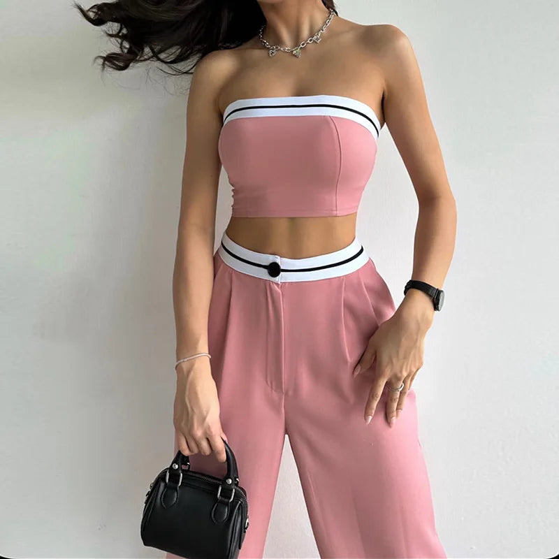 Women's Sexy And Fashionable Pants Set Spring/Summer Spicy Girls Sports Tube Top+High Waist Wide